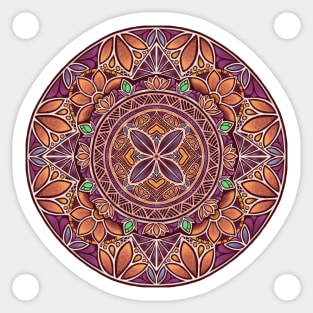 Floral Star Pacific Mandala white on purple Sticker